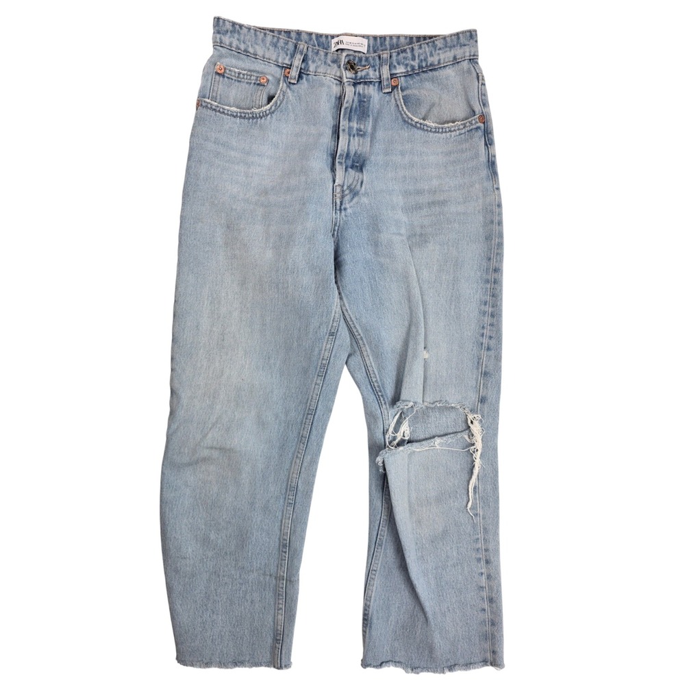 Zara High Rise Distressed Straight Fit Stone Wash Ankle Jeans Women's Size 6- 29
